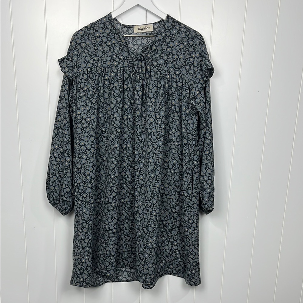 Haptics by Holly Harper Dress S/M Gray/Black Floral Print Mini Prairie Baby Doll